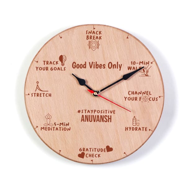 Personalized Good Vibes Only Wooden Wall Clock