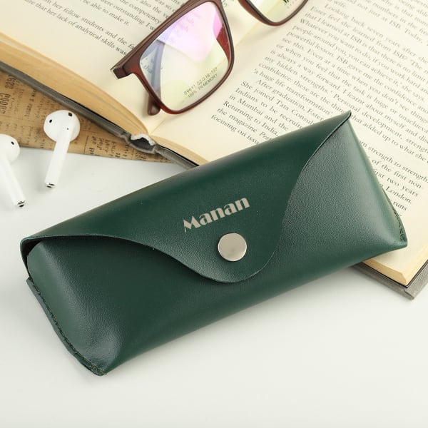 Personalized Green Leather Sunglasses Case