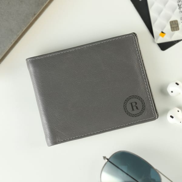Personalized Grey Leather Wallet for Men