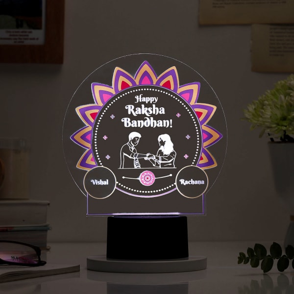 Personalized Happy Raksha Bandhan Black Base LED Lamp