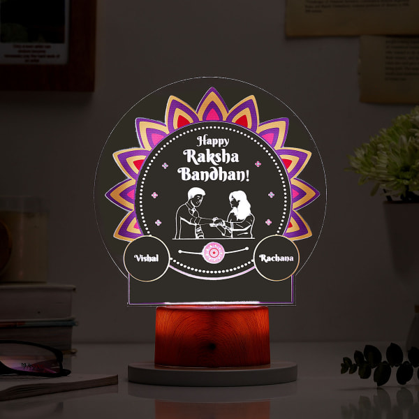 Personalized Happy Raksha Bandhan Brown Base LED Lamp