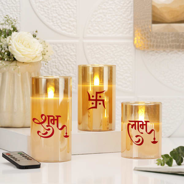 Personalized Holy LED Candles For Diwali - Set Of 3