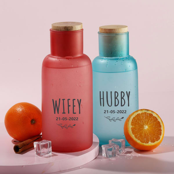 Personalized Hubby Wifey Frosted Glass Bottles (Set of 2)