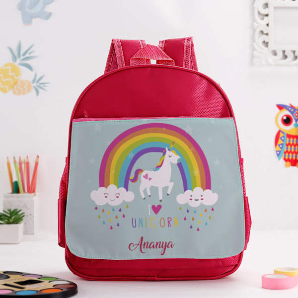 Personalized I Love Unicorn School Bag - Pink