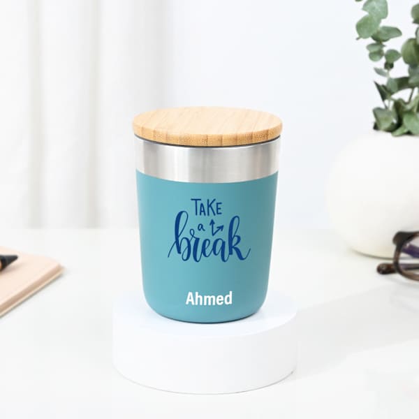 Personalized Insulated Mug With Bamboo Lid