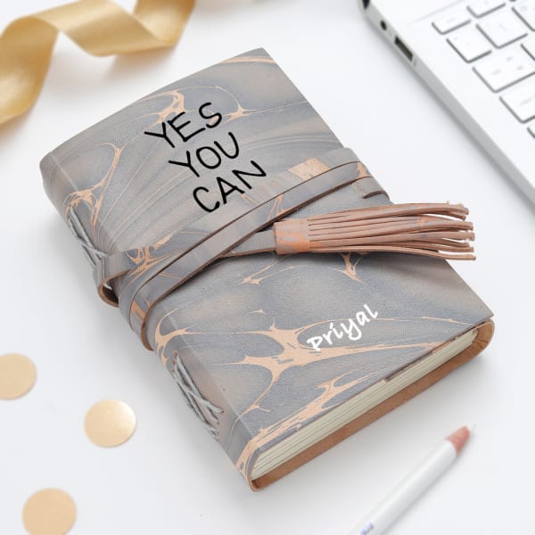 Personalized Journal with Leather Wrap