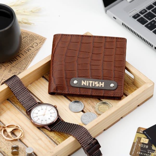 Personalized Leather Wallet And Watch Gift Set
