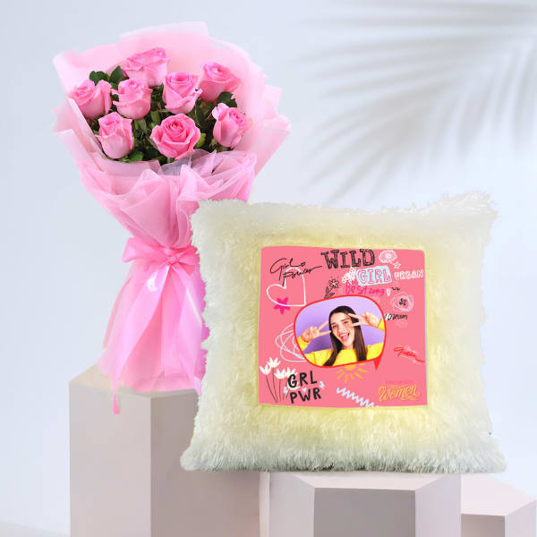 Personalized LED Cushion with Roses