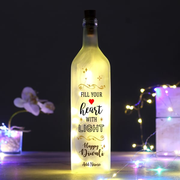 Personalized LED Frosted Glass Bottle for Diwali