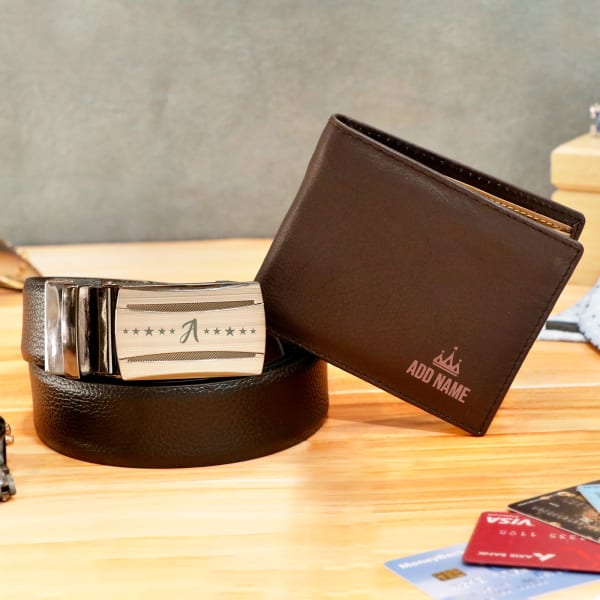 Personalized Light Brown Wallet & Belt Combo
