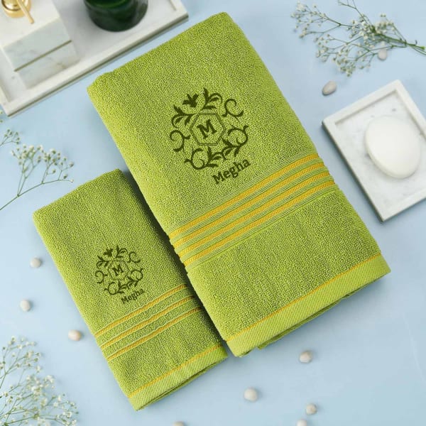 Personalized Lime Green Set of 2 Towels