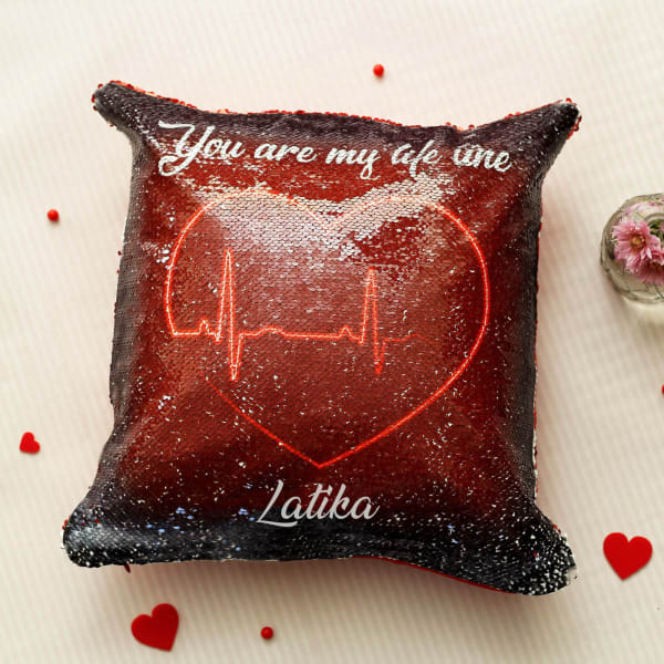 Personalized Love Lifeline Sequin Cushion