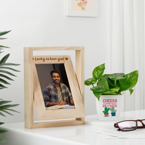 Personalized Lucky To Have You Frame And Money Plant Combo