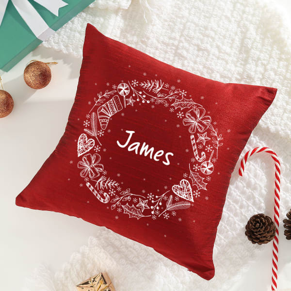 Personalized Maroon Xmas Cushion Cover