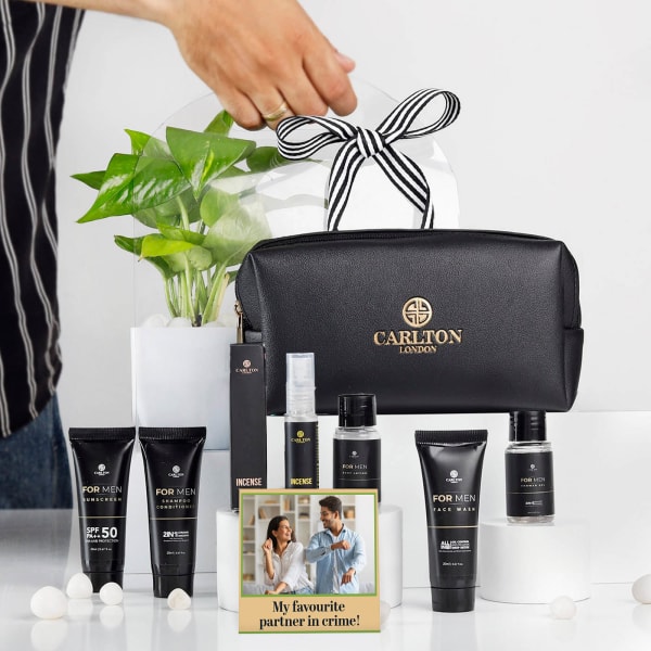 Personalized Men Grooming Essentials And Greenery Combo