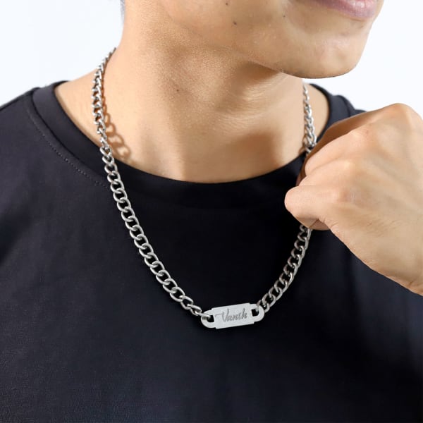 Personalized Men's Antique Silver Neck Chain