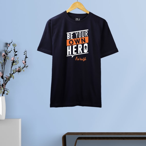 Personalized Men's Be Your Own Hero Navy Tee