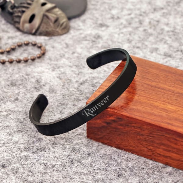 Personalized Men's Cuff Bracelet - Black Rhodium