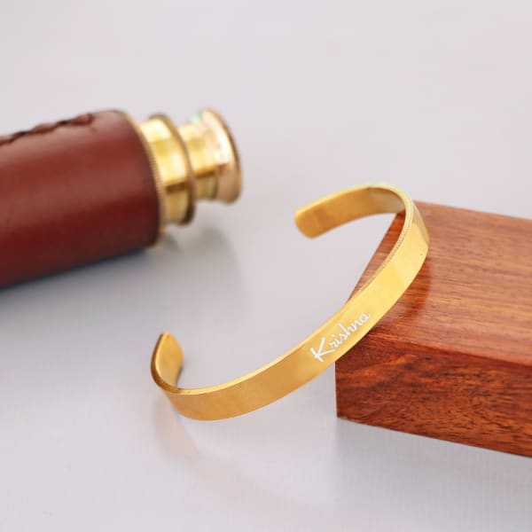 Personalized Men's Cuff Bracelet - Gold Plated