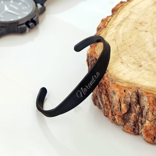 Personalized Men's Cuff Bracelet - Matte Black