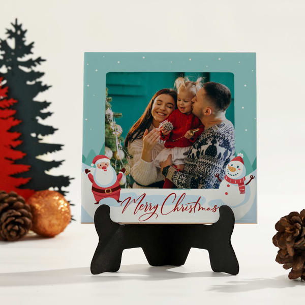 Personalized Merry Christmas Photo Tile with Stand