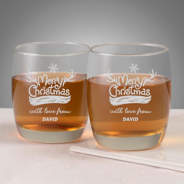 Personalized Merry Christmas Whiskey Glasses