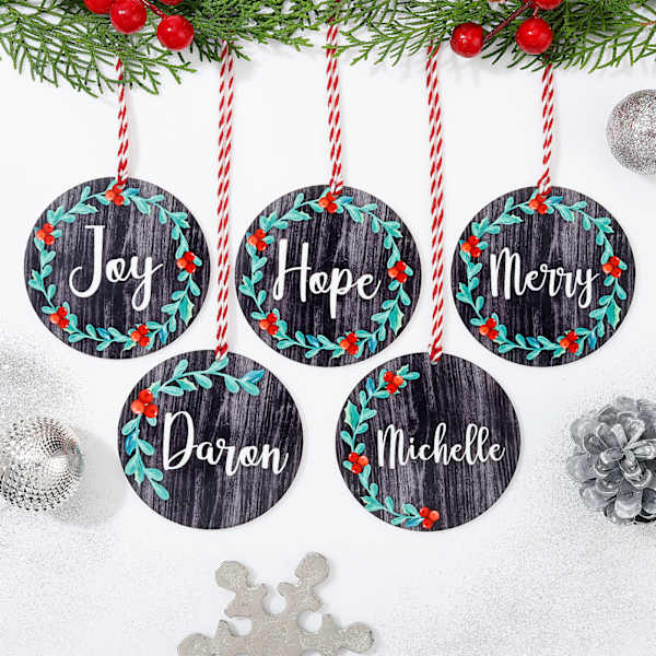 Personalized Merry Christmas Wreath Ornament - Set Of 5