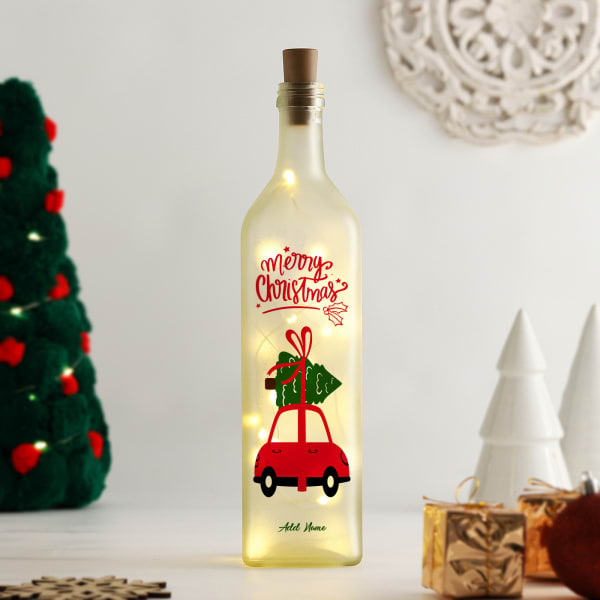 Personalized Merry Christmas Yellow Led Bottle