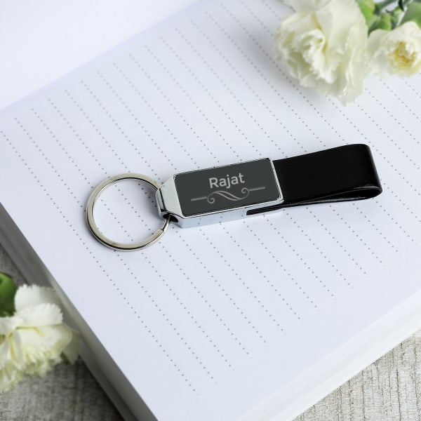 Personalized Metal Keychain with Leatherette Strap