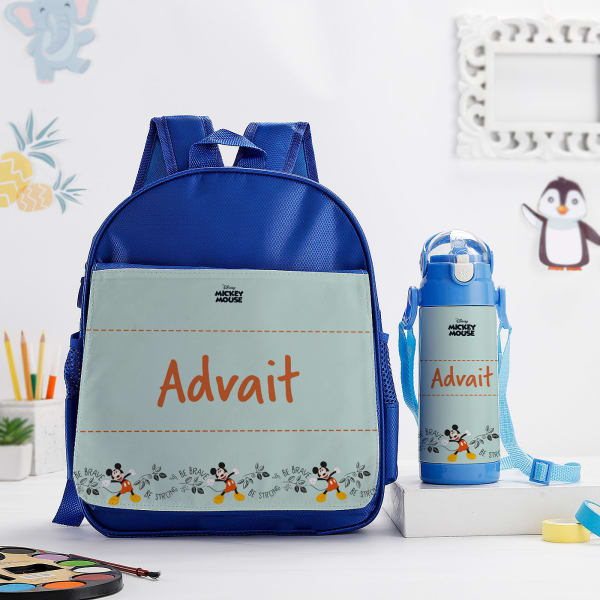 Personalized Mickey Mouse Backpack And Bottle Combo