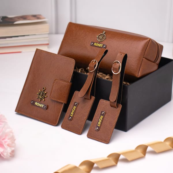 Personalized Mini Travel Accessory Set - Tan