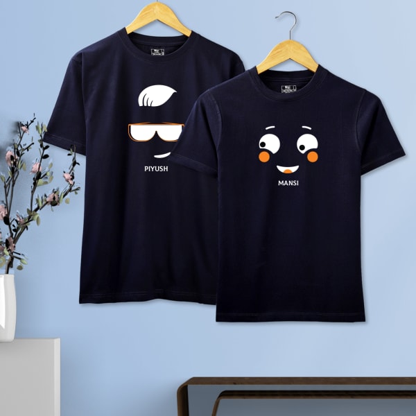 Personalized Navy Twin Tees for Him and Her