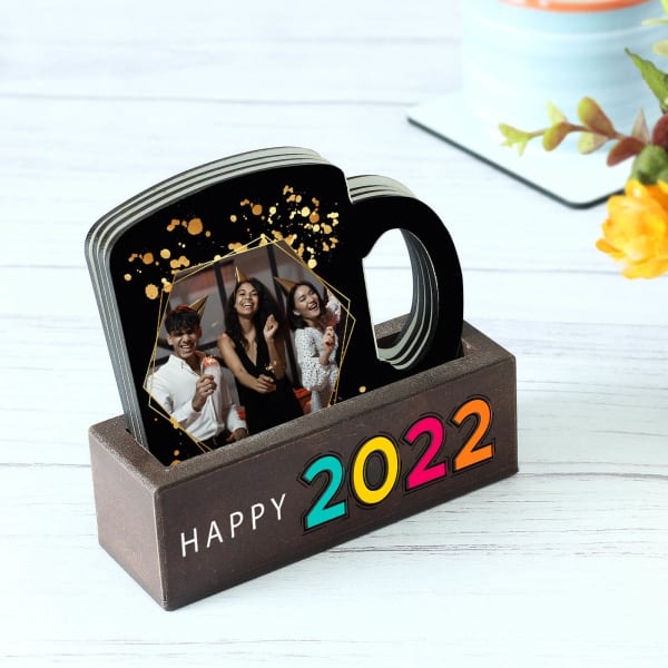 Personalized New Year Coasters with Stand