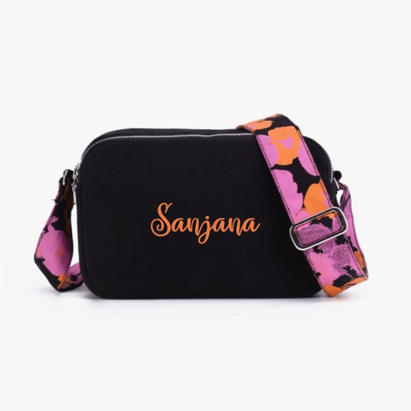 Personalized Organic Cotton Box Sling Bag - Night Bloom