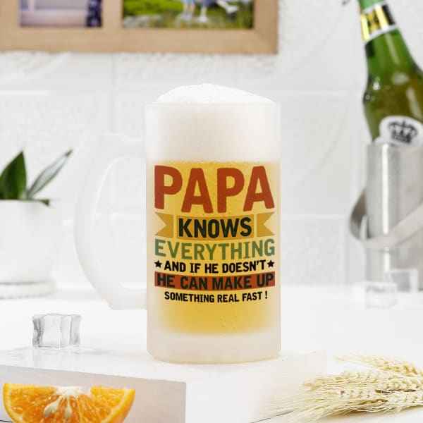 Personalized - Papa Knows Everything - Father's Day Beer Mug