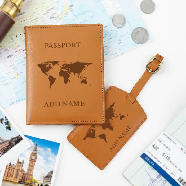 Personalized Passport Cover And Luggage Tag Combo - Tan