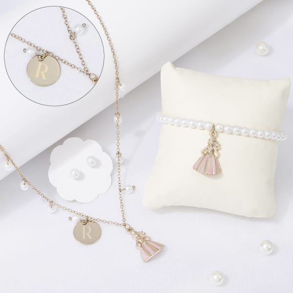 Personalized Pearls And Princess Necklace Set