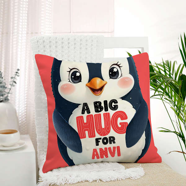 Buy Send Personalized Penguin Hugs Valentine Cushion Online 