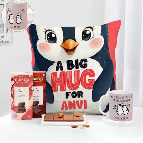 Personalized Penguin Love And Treats Valentine Hamper