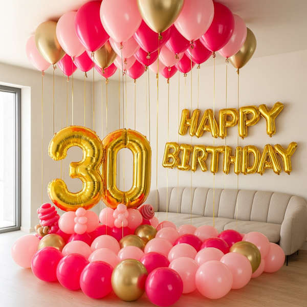Personalized Pink And Gold Birthday Balloon Decor