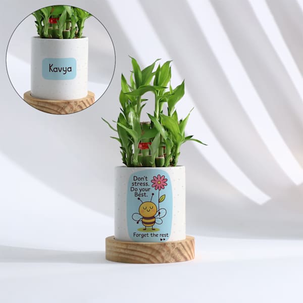 Personalized Positivity Planter With Bamboo Plant