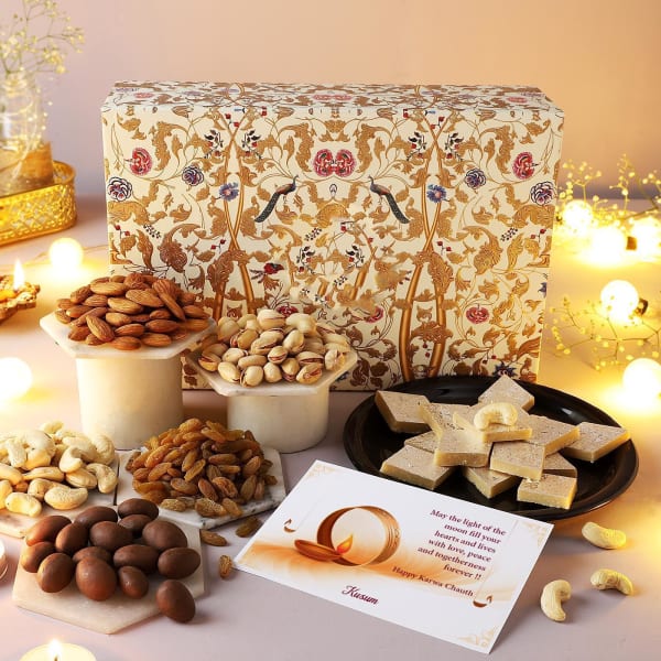 Personalized Premium Dry Fruits And Sweets Karwa Chauth Hamper