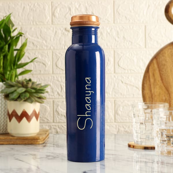 Personalized Premium Enamel Coated Copper Water Bottle - Blue