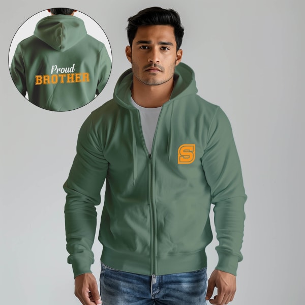 Personalized Proud Brother Unisex Zipper Hoodie - Sage Green