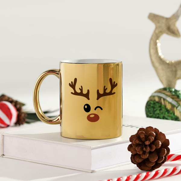 Personalized Reindeer Metallic Gold Mug