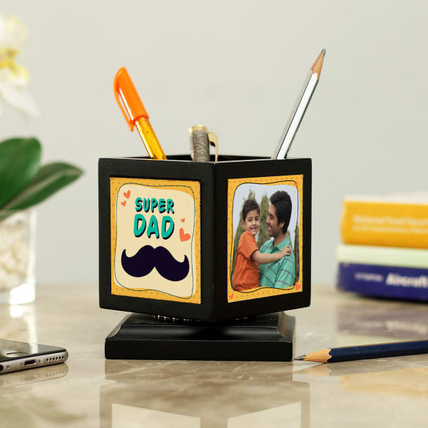 Personalized Rotating Photo Pen Stand for Dad