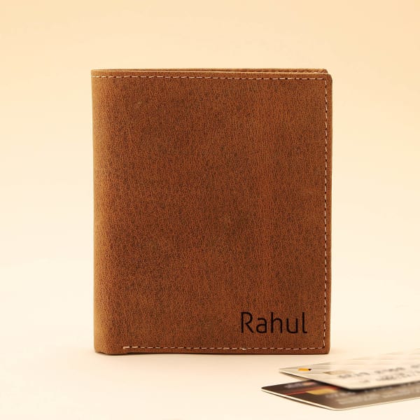 Personalized Rugged Leather Wallet For Men - Tan
