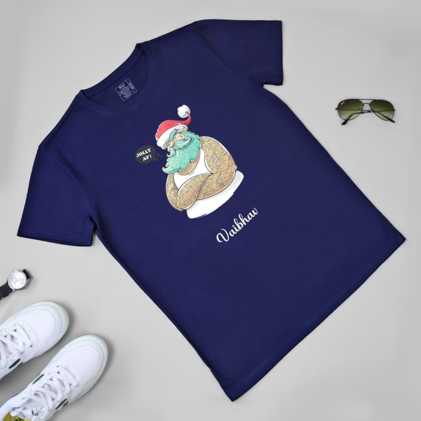 Personalized Santa T-shirt For Men - Navy Blue