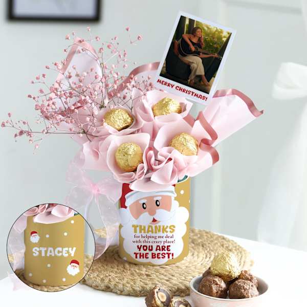 Personalized Secret Santa Chocolate Mug Arrangement