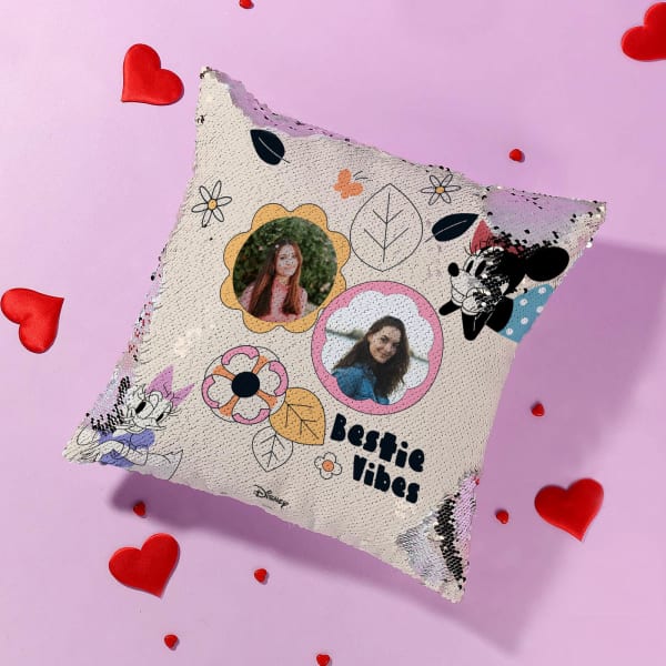 Personalized Sequin Bestie Minnie Mouse Cushion